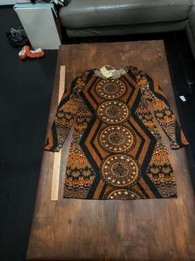 Aryeh Boho Geometric Mandala Print Long Sleeve Shift Dress Orange Size L